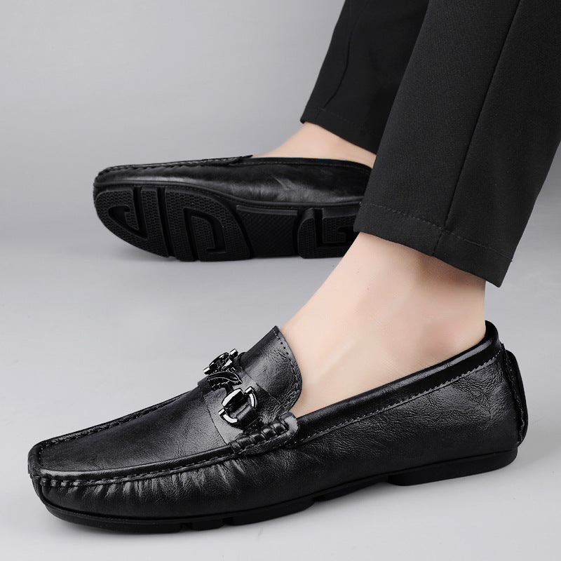 Loafers, Spring and Summer Men's Shoes, Genuine Leather Flats-Soled Shoes, Casual Shoes, Comfortable Lazy Driving Shoes, One-Leg Driver's Shoes