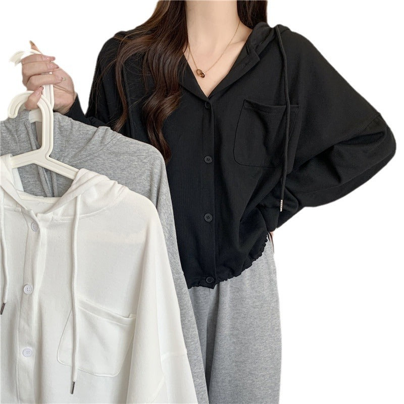 Women's Sweatshirt, Spring and Autumn Thin Style, 2026 New Model, Loose Hooded Cardigan, Short Top, Trendy Ins Lazy Style