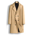 2025 spring new men's foreign trade double-breasted youth solid color casual long woolen coat fashionable trench coat