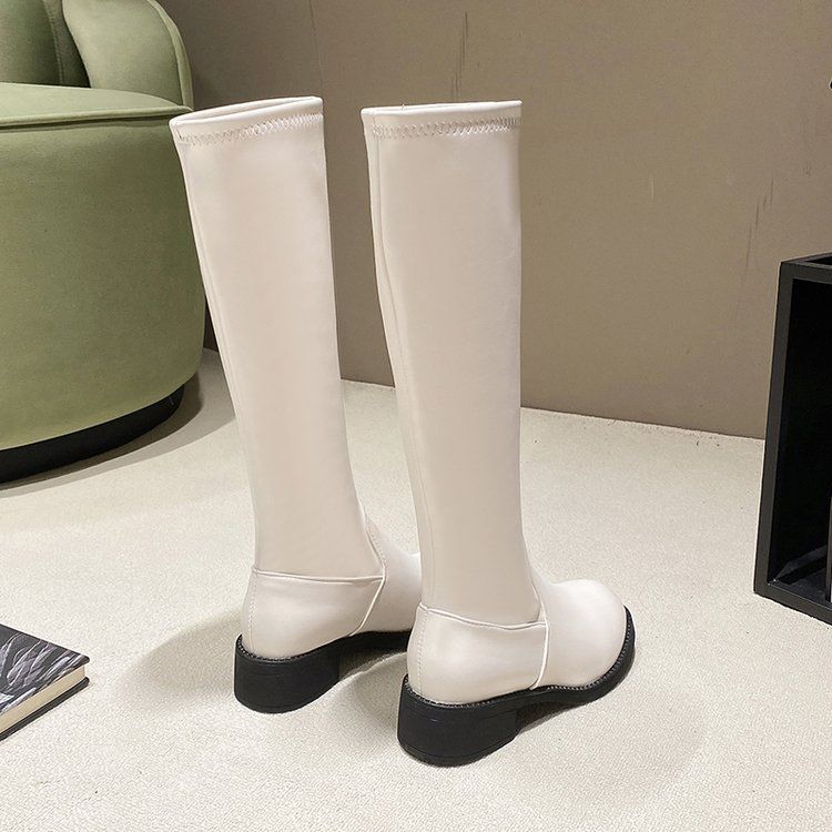 High-Top Leather Boots 2025 New Autumn and Winter Over-The-Knee Boots Women's Boots Women's Fashion Sleeve Slim Boots Long Boots