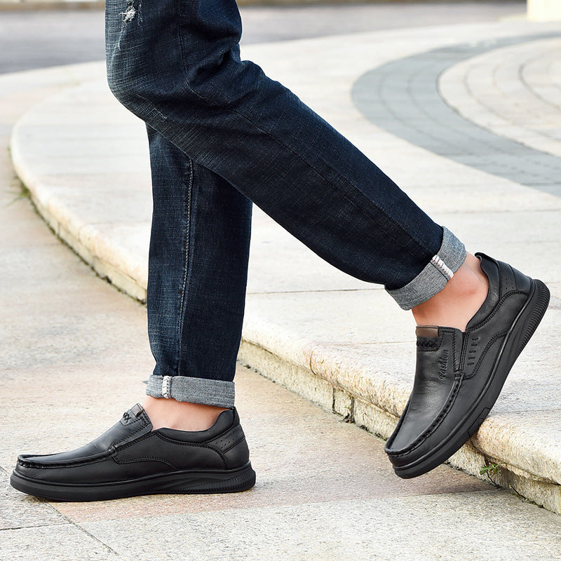 Loafers Men's 2025 New Slip-on Leather Casual Leather Shoes Men's Soft Sole Non-slip Wear-resistant Middle-aged and Elderly Dad's Shoes