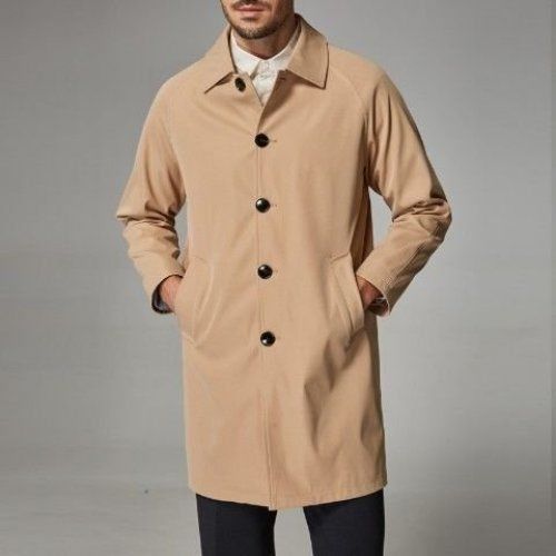 Lapel Simple Basic Windbreaker Men's Mid-length Loose Skin Windbreaker Spring and Autumn Pure Color Casual Thin Coat