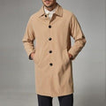 Lapel Simple Basic Windbreaker Men's Mid-length Loose Skin Windbreaker Spring and Autumn Pure Color Casual Thin Coat