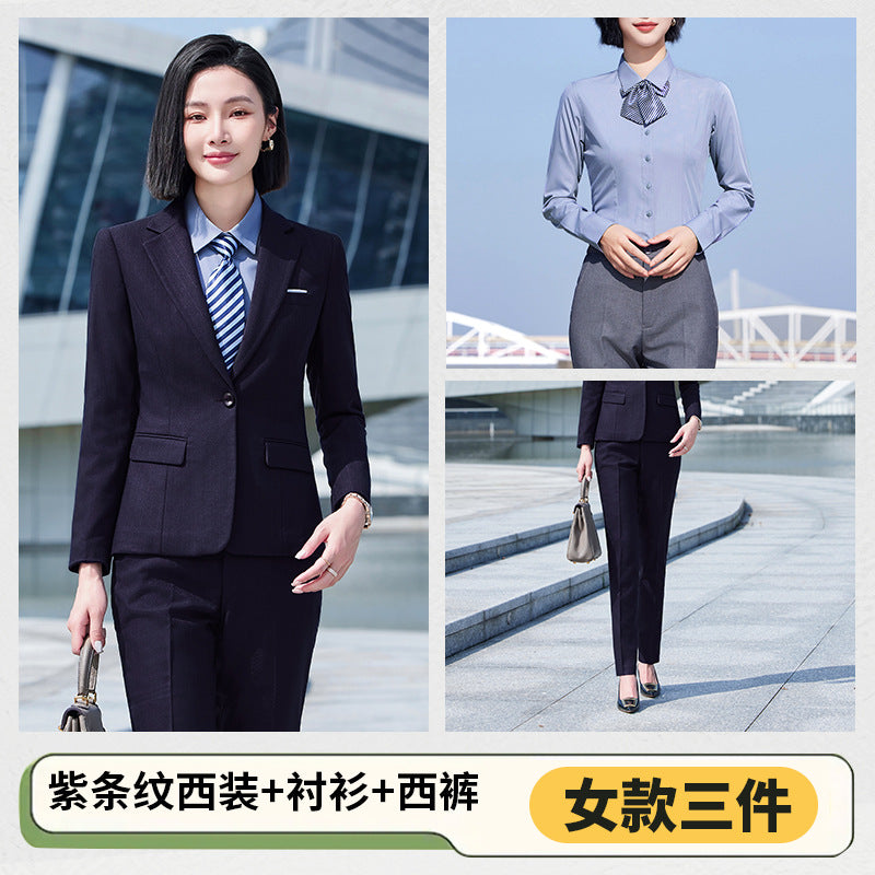 Thickened Elastic Stripe Suit Men's and Women's Same Style Advanced Sense Teachers' Business Wear Suit suit Civil Servant Work Clothes