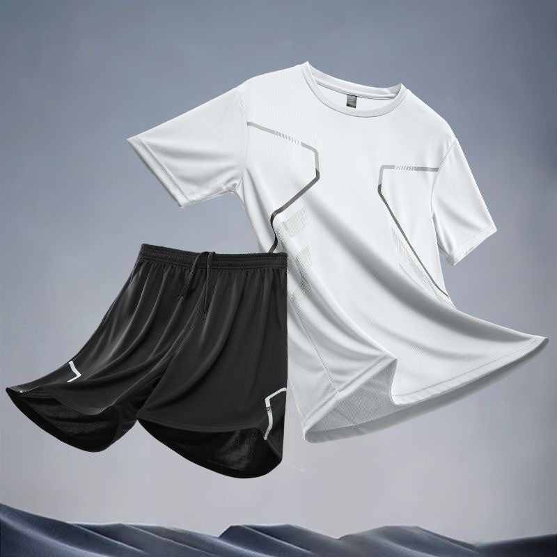 Sportswear suit Men's Running Ice Silk Summer Quick-drying Clothes Basketball Clothes Short-sleeved Feather Fitness Clothes Loose Shorts