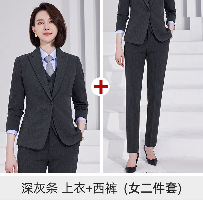 Autumn and Winter thickened high-end striped suit suit elegant vest men's and women's professional formal wear 4s shop tooling teacher suit
