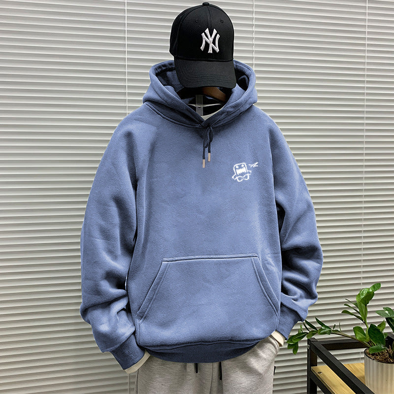 440g winter Yu wenle tide brand men's sweater men's hooded coat simple coat loose fleece-lined hoodie