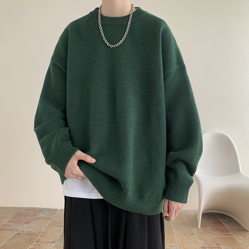 Sweater Men's Autumn and Winter Lazy Style American Style Retro High-end Sense Loose Casual Solid Color Pullover Base Knitted Sweater