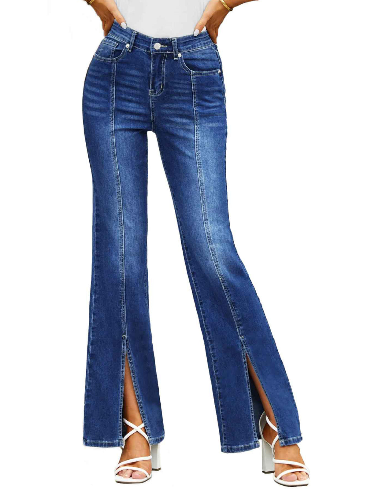 New Style Women's Cross-Border Denim Front Slit Fashionable Slim Fit Trousers
