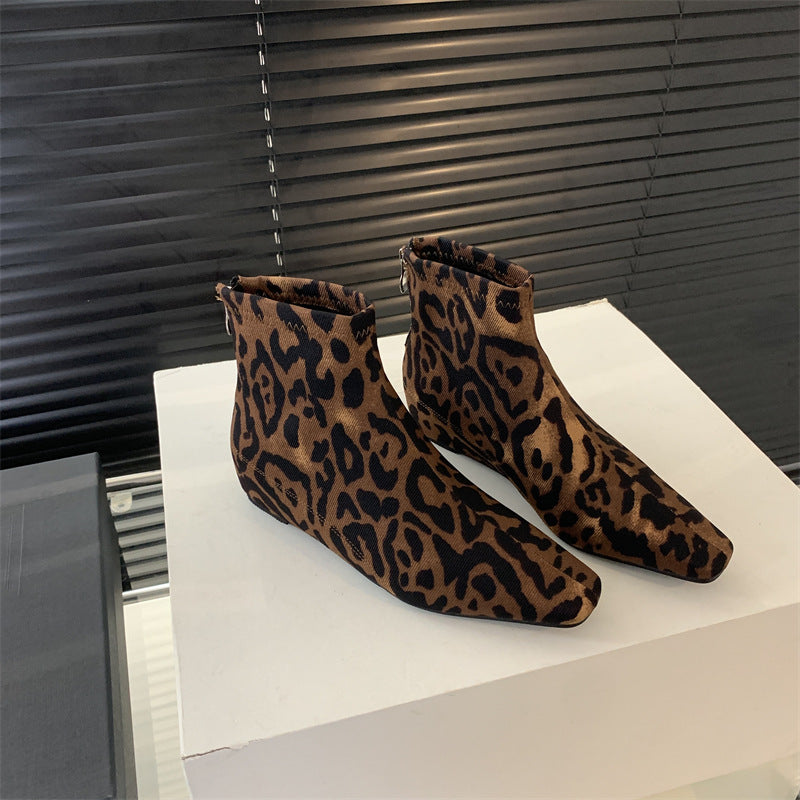 Niche Design Inner Heightening Wedge Short Boots for Women 2025 Autum Slim Boots Square Toe Back Zipper French Ankle Boots