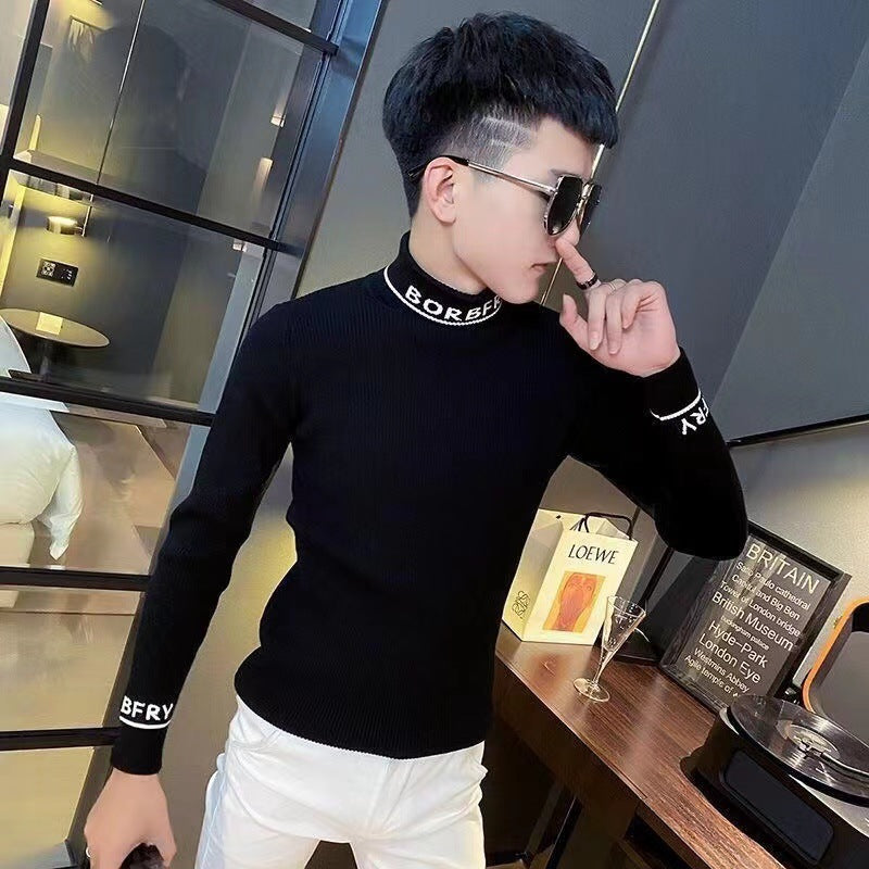 Autumn and Winter Knitted Sweater Men's Sweater Trendy Handsome Social Turtleneck Base Shirt for Male Students