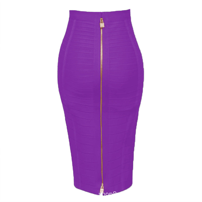 Bandage Skirt Stripesd Zipper Double-Open Sexy High-Waist Hip Skirt Skirt