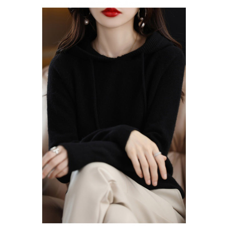 New Women's Solid Color Sweatshirt Autumn Hooded Bottoming Shirt Hoodie Short Knitted Loose Sweater