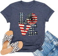 Round Neck American Independence Day T-Shirt Women Love American Flag Printed Top Colored Cotton T-Shirt
