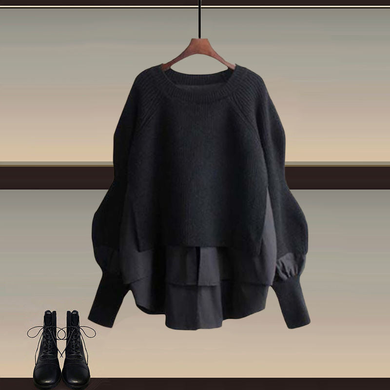 Autumn suit Women's New plus size Women's Fashion Fake Two-piece Top Elegant Slim Skirt Two-piece Set