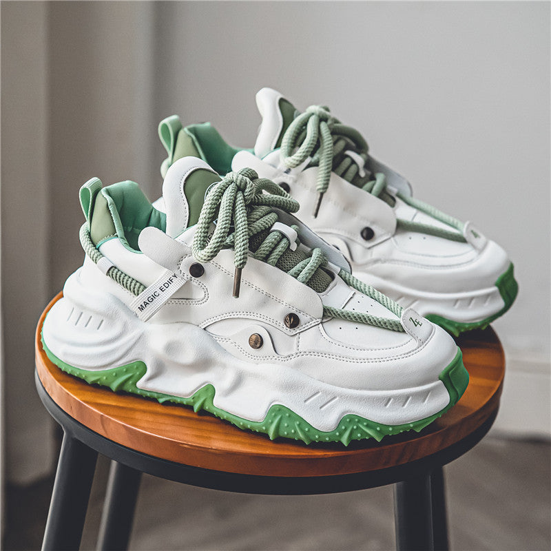 Men's Spring niche fashion sneaker running shoes popcorn casual sneakers men's shoes thick sole height increasing daddy shoes