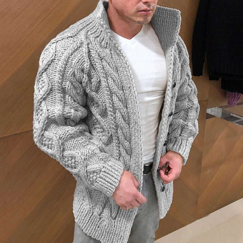 2024 New Men's Sweater Independent Station Cardigan Heavy Wear Long Sleeve Stand Collar Cable Jacquard Casual Men's Wear
