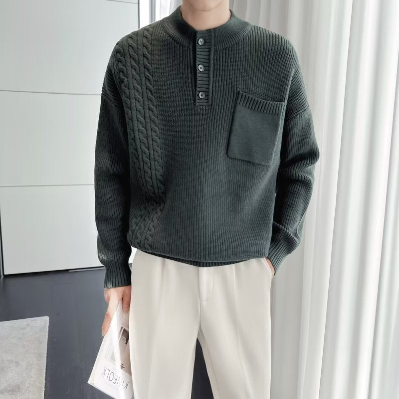 2025 Japanese Retro Sweater for Men, Winter Trendy Brand, Solid Color, Loose Fit, Knitted Sweater, Versatile and Fashionable