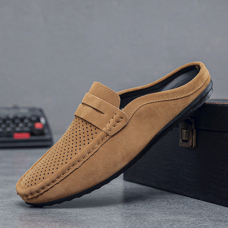 Men's loafers half support breathable closed toe slip-on loafers slip-on half slippers men's heel-free loafers men