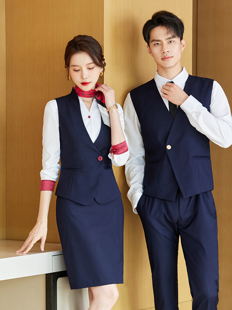 Gray vest suit men and women with the same style spring and autumn temperament hotel front desk overalls business attire vest sales tooling