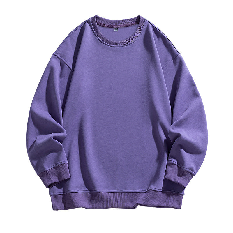 Autumn New Solid Color Loose Round Neck Sweatshirt for Men Trendy Brand Student Couple Hoodless Casual Long Sleeve Inner Layering Shirt