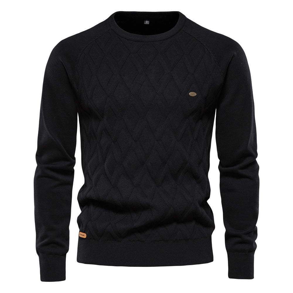 Men's Sweater Men's New Pure Cotton Sweater Men's High Quality Autumn and Winter Sweater 2024 Pullover Solid Color Cross-Border
