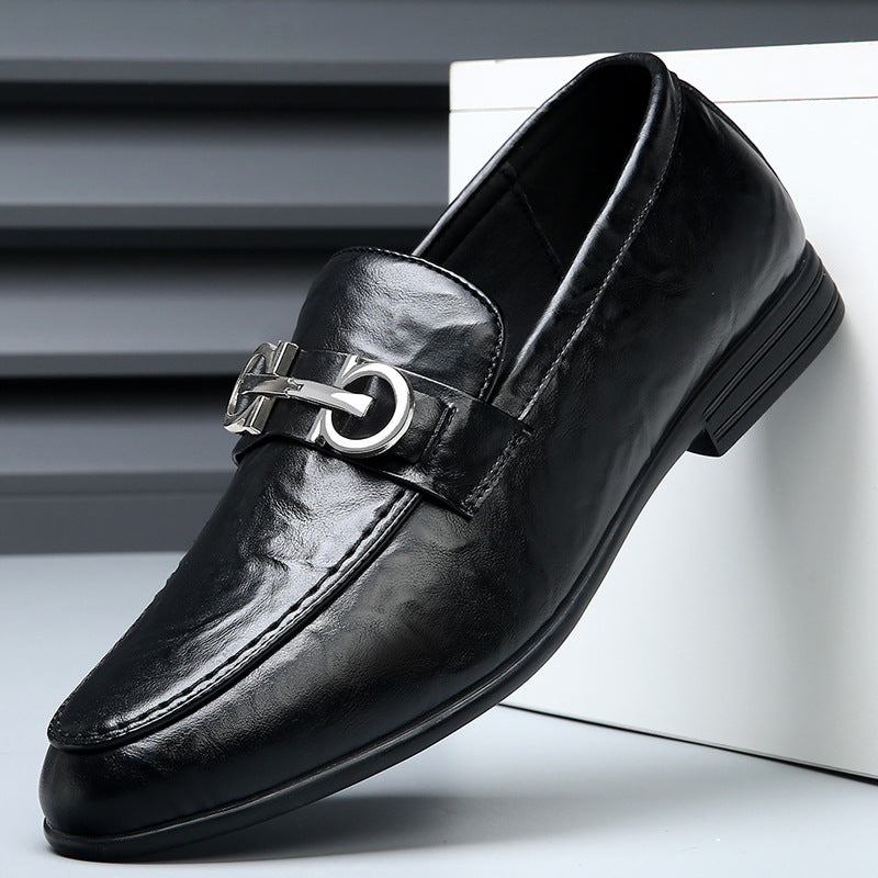 Doug Shoes Men's Genuine Leather Spring New Casual Leather Shoes Men's Korean-style British-style Slip-on Lazy Loafers
