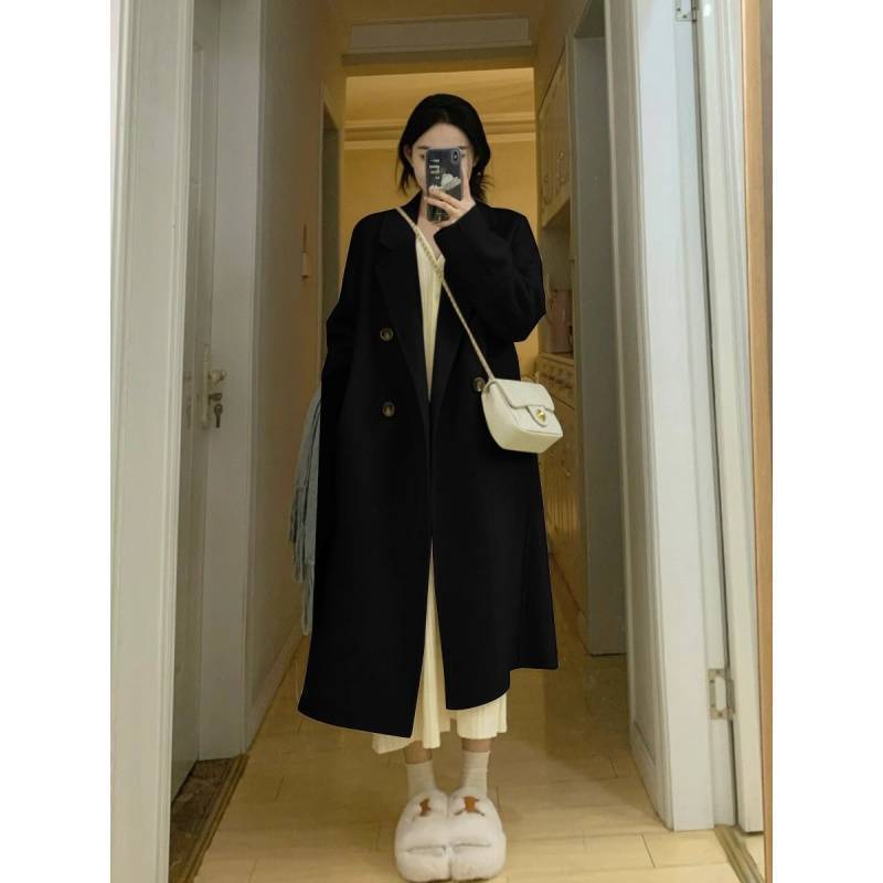 Down Jacket with Wool Lining, Women's Mid-Length Woolen Coat, 2025 Autumn and Winter New Long Woolen Coat for Petite Women