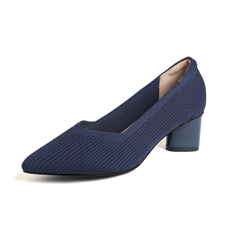 Princess High-Heeled girls Chunky Heel New Style Pointed Toe V-Cut Straight Pattern Solid Color Versatile French-Style Girl's Single Shoe Fashionable Women's Mid-Heel