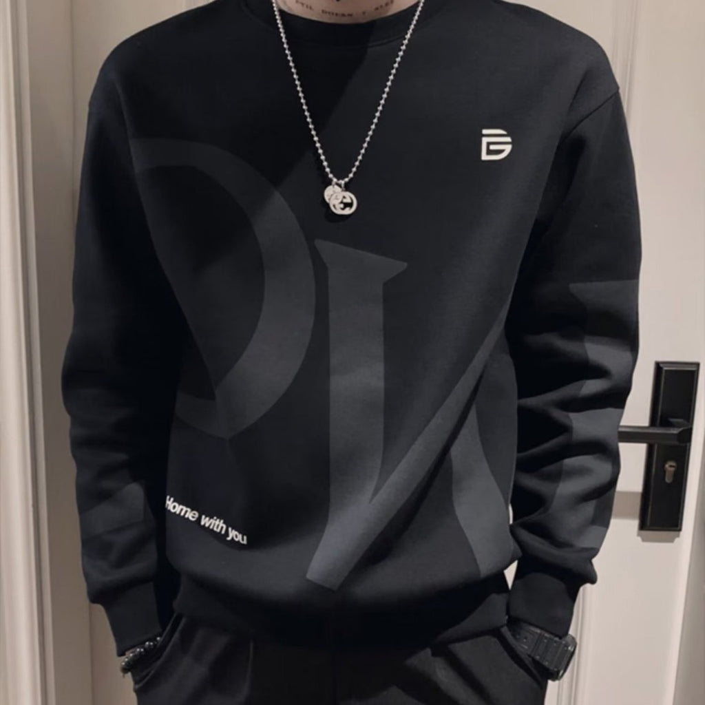 Autumn men's sweater stitching trend loose long sleeve top lazy style Harajuku style bf port fashion fleece-lined