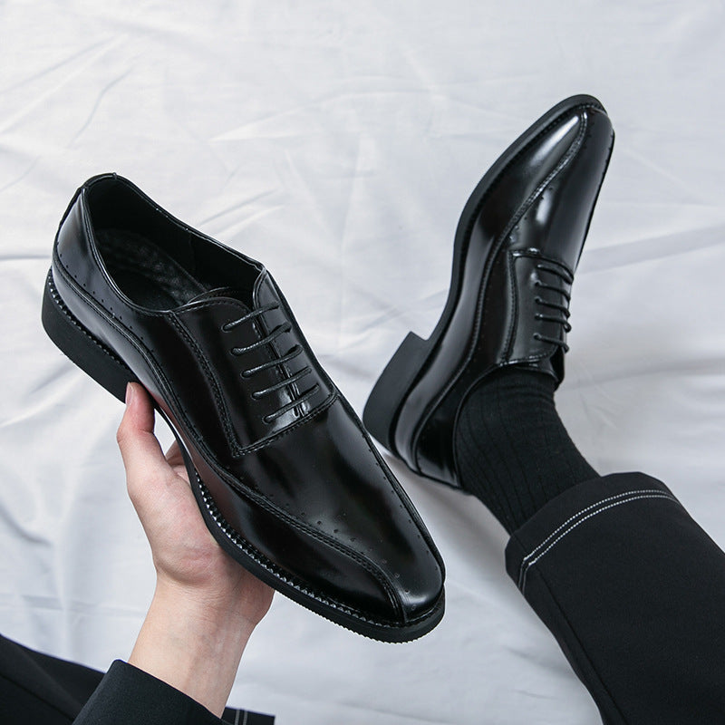 Men's Business Formal Shoes Cross-Border 46 Large Size New Casual Leather Shoes Fashionable Men's Brogue Pointed Wedding Shoes