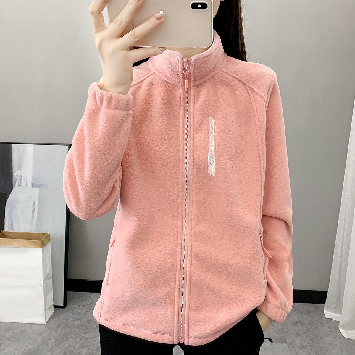 Spring and Autumn Fleece Clothes Women's Outdoor Warm Breathable Cardigan Vertical Collar Slimming Polar Fleece Jacket for Men's Climbing Cross-border Special