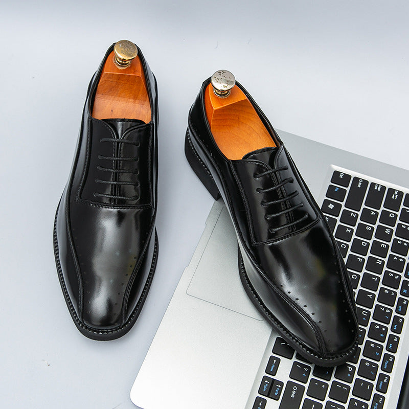 Men's Business Formal Shoes Cross-Border 46 Large Size New Casual Leather Shoes Fashionable Men's Brogue Pointed Wedding Shoes