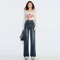 2024 Autumn and Winter New High Waist Double Buckle Slimming Stretch Narrow Straight Jeans for Women JEANS WOMEN