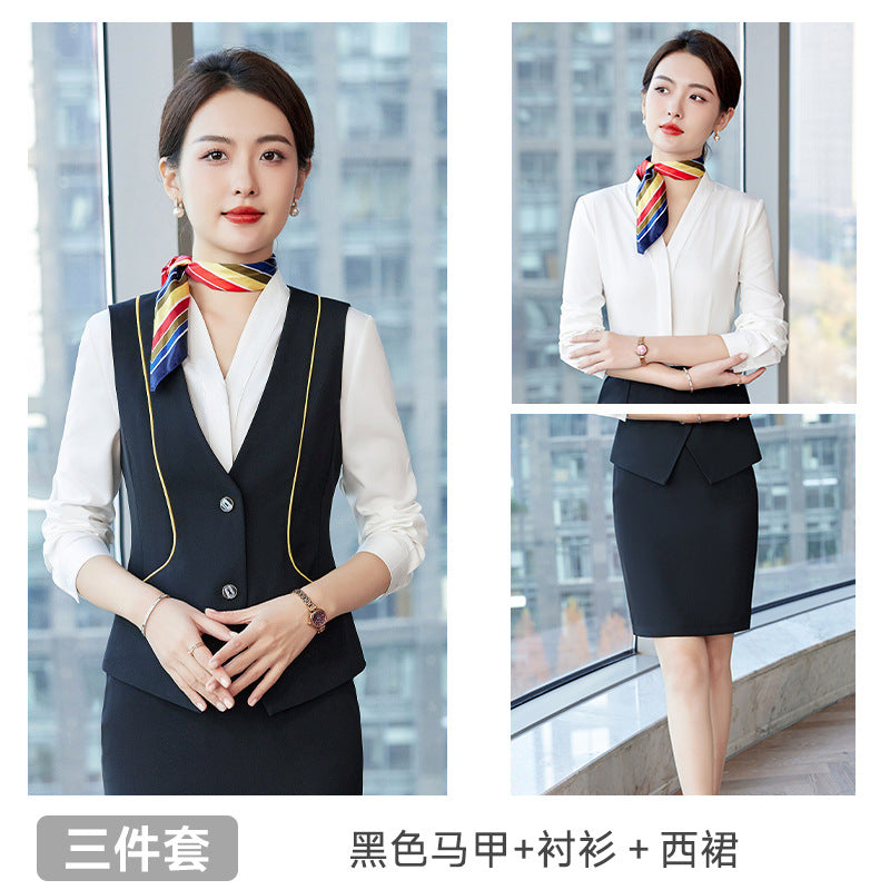 Professional vest suit female spring and summer stewardess uniform sales department hotel front desk jewelry shop beautician overalls