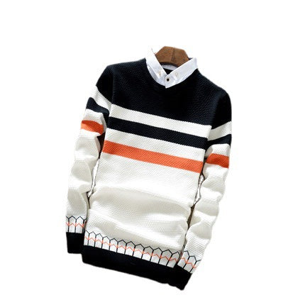 Men's Sweater Men's Spring and Autumn 2024 New Casual Students Korean-style Base Knitted Shirt Fake Two-piece Sweater Small Shirt