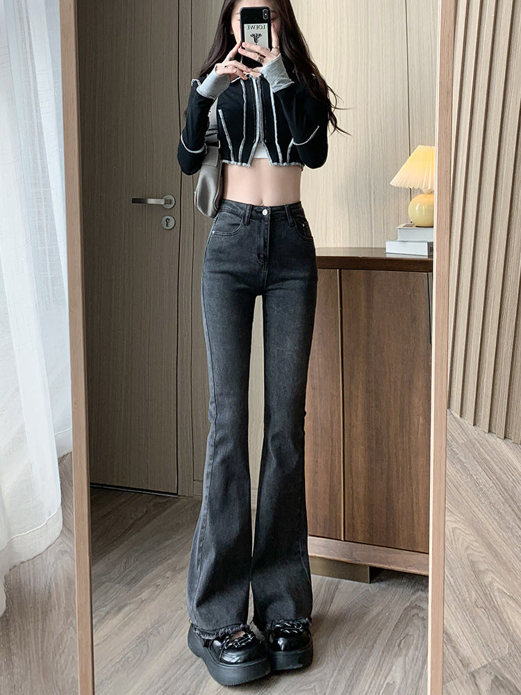 High-Waisted Bootcut Jeans for Women 2025 Summer New American Hot Girl Elastic Slimming Look Slimming Look Draped Floor-Length Pants