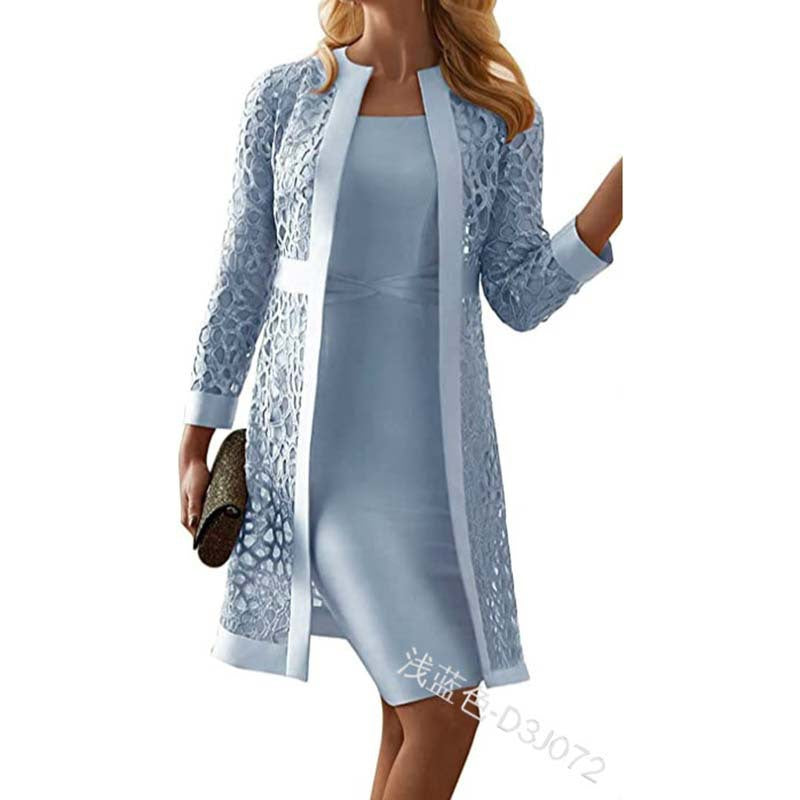 Spot New Women's Color Lace Cardigan Dress Two-Piece Outwear Amazon Wish Export