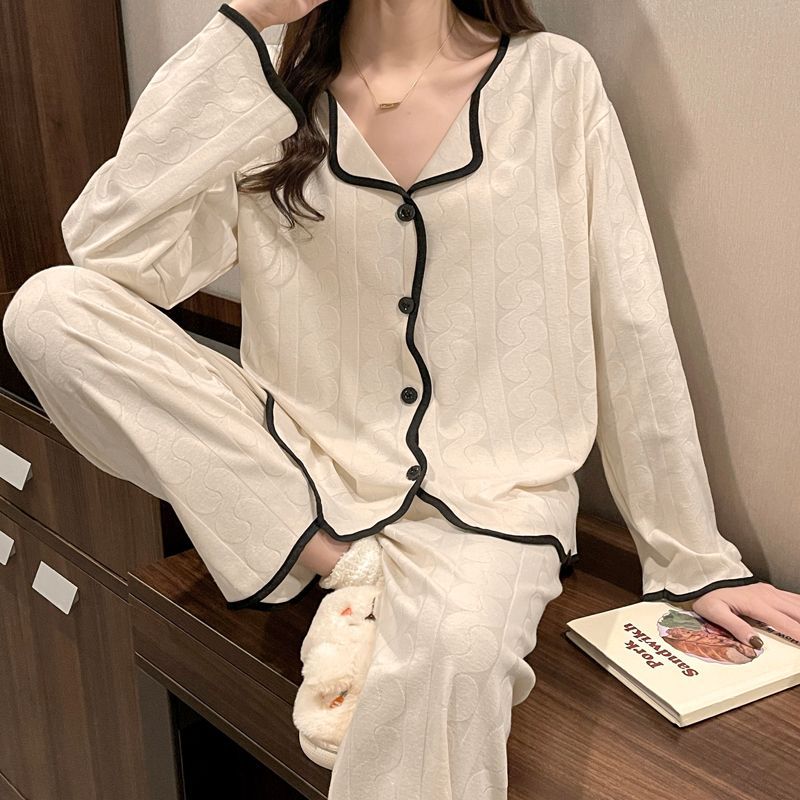 2025 New Long Sleeve Pajamas Women's Spring and Autumn Knitted Cotton High-end Pajamas Women's Sweet Princess Style Home Clothes