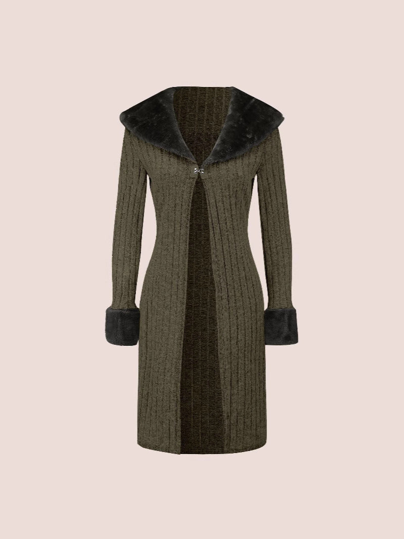 Cross-Border 2024 Autumn and Winter New Style Fur Collar Pure Color Fashionable Slim Fit Cardigan Knitwear Casual Top Windbreaker