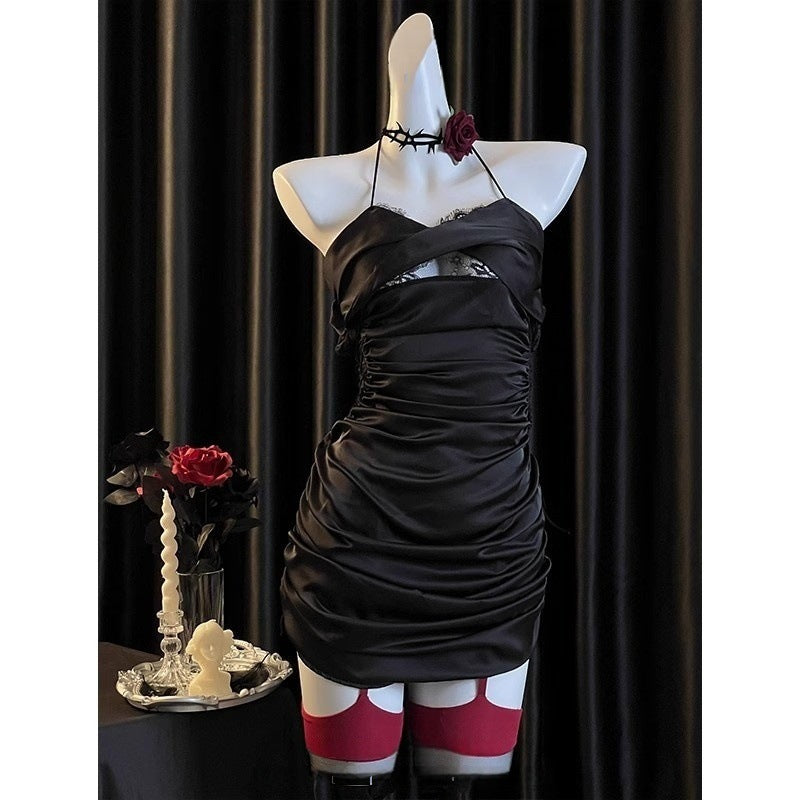 Sexy Lace Date Pajamas, Waist Slimming, Ice Silk Suspender Skirt, Pure Lusty Nightgown, Thin Style for Women