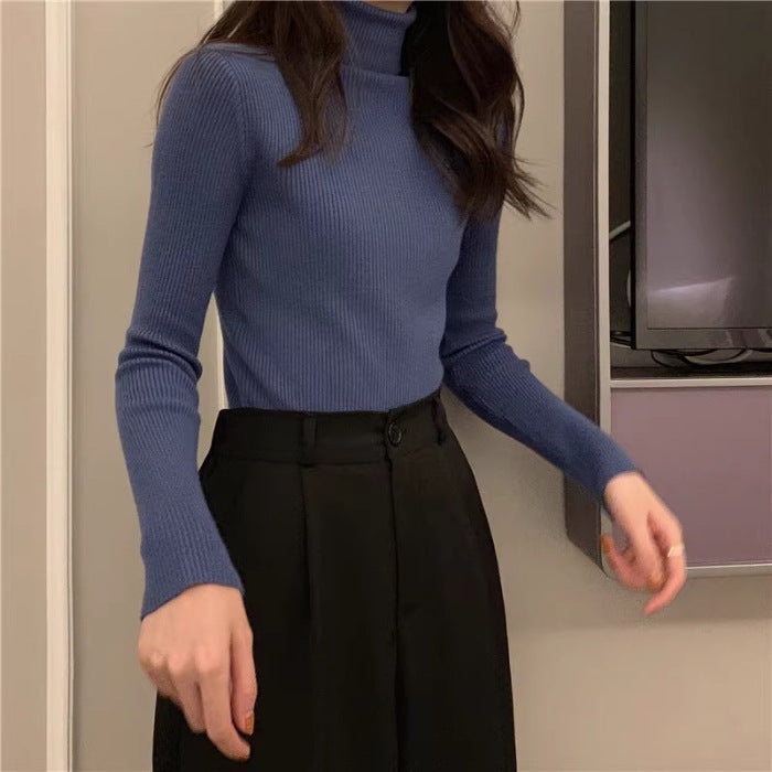 Western-style turtleneck black long-sleeved sweater women's autumn new slim-fit slimming inner sweater base shirt top