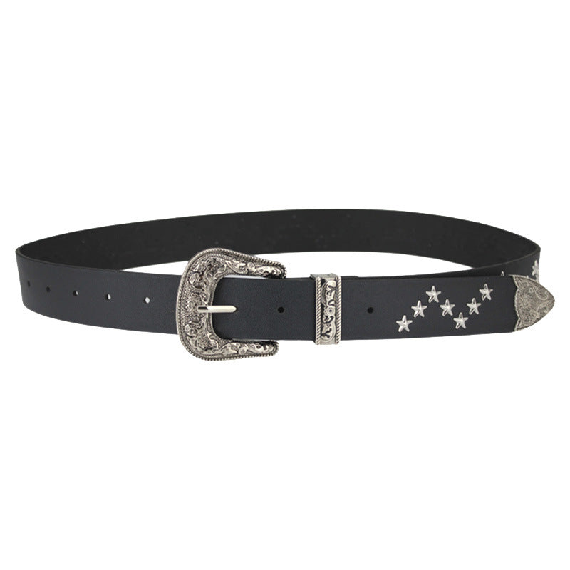 European and American Punk Style Wide Belt with Rivets, High-End Women's Belt, Women's Personalized Pin Buckle Jeans Belt, Retro Belt