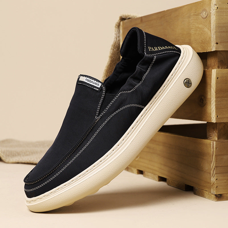 Cloth Shoes Men's Summer Breathable Wide-Toe Slip-On Soft-Soled Lightweight 2025 New Trend Color Matching Men's Thick-Soled Loafers
