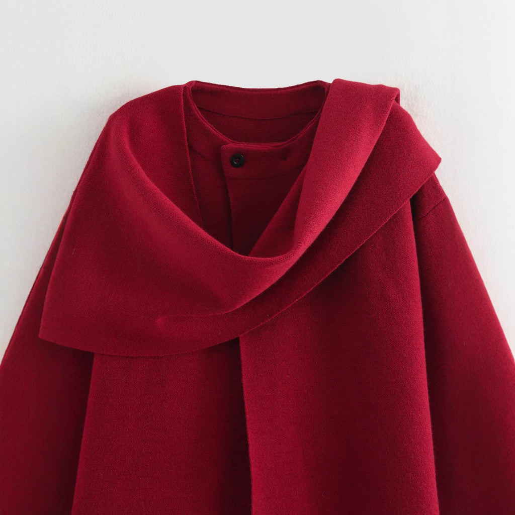 2024 New Winter Women's Clothing European and American Style Fashionable Asymmetrical Scarf Short Knitted Outwear Jacket