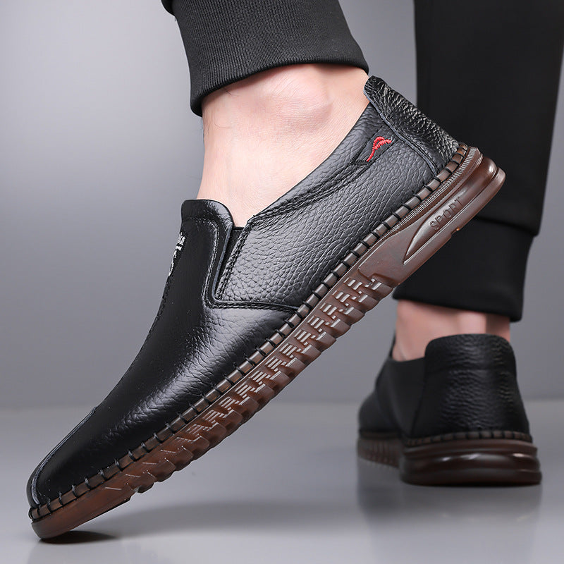 Genuine Leather White Sneakers, Men's Loafers, Summer Soft Leather Middle-Aged Dad Shoes, Slip-On Casual Leather Shoes, Men's Shoes