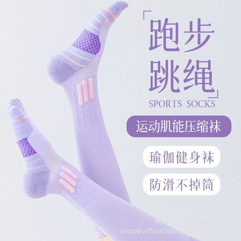 Cross-Border Sports Functional Calf Socks for Women in Summer, Special Fitness Running Skipping Rope Compression Elastic Pressure Socks Long Tube