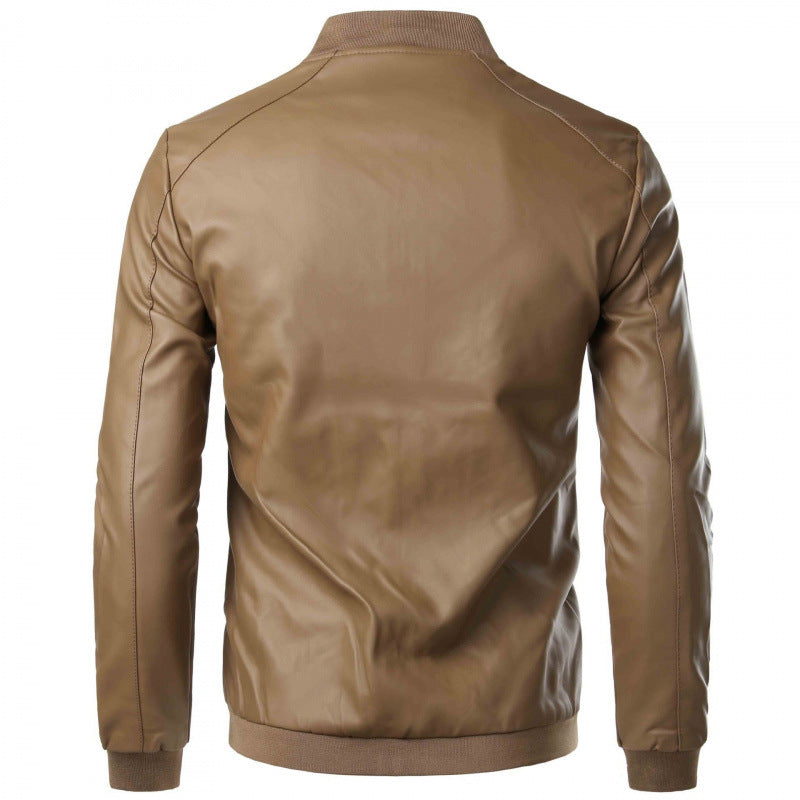 Cross-Border E-Commerce Foreign Trade Men's Clothing Plus Size Leather Jacket for Big and Tall Men, Winter Men's Pu Leather Jacket, Baseball Leather Jacket, 4 Color Options