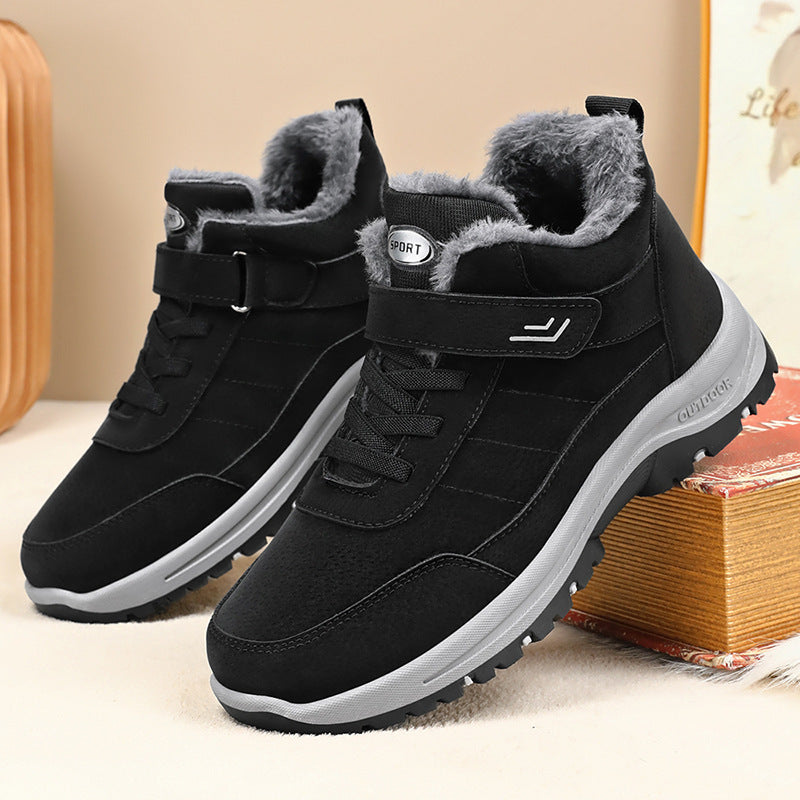 Men's Winter New Cotton Shoes for Middle-Aged and Elderly Men and Women, Large Size Cotton Boots with Velvet and Thickened Outdoor Sports Snow Boots