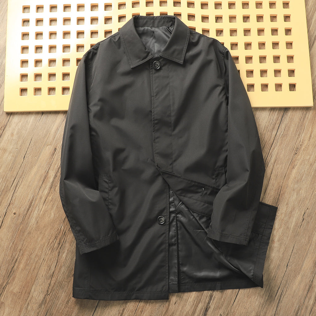 Island Country Quality! Spring Men's Pure Color Casual Lapel Mid-Length Windbreaker Jacket Youth Handsome and Versatile